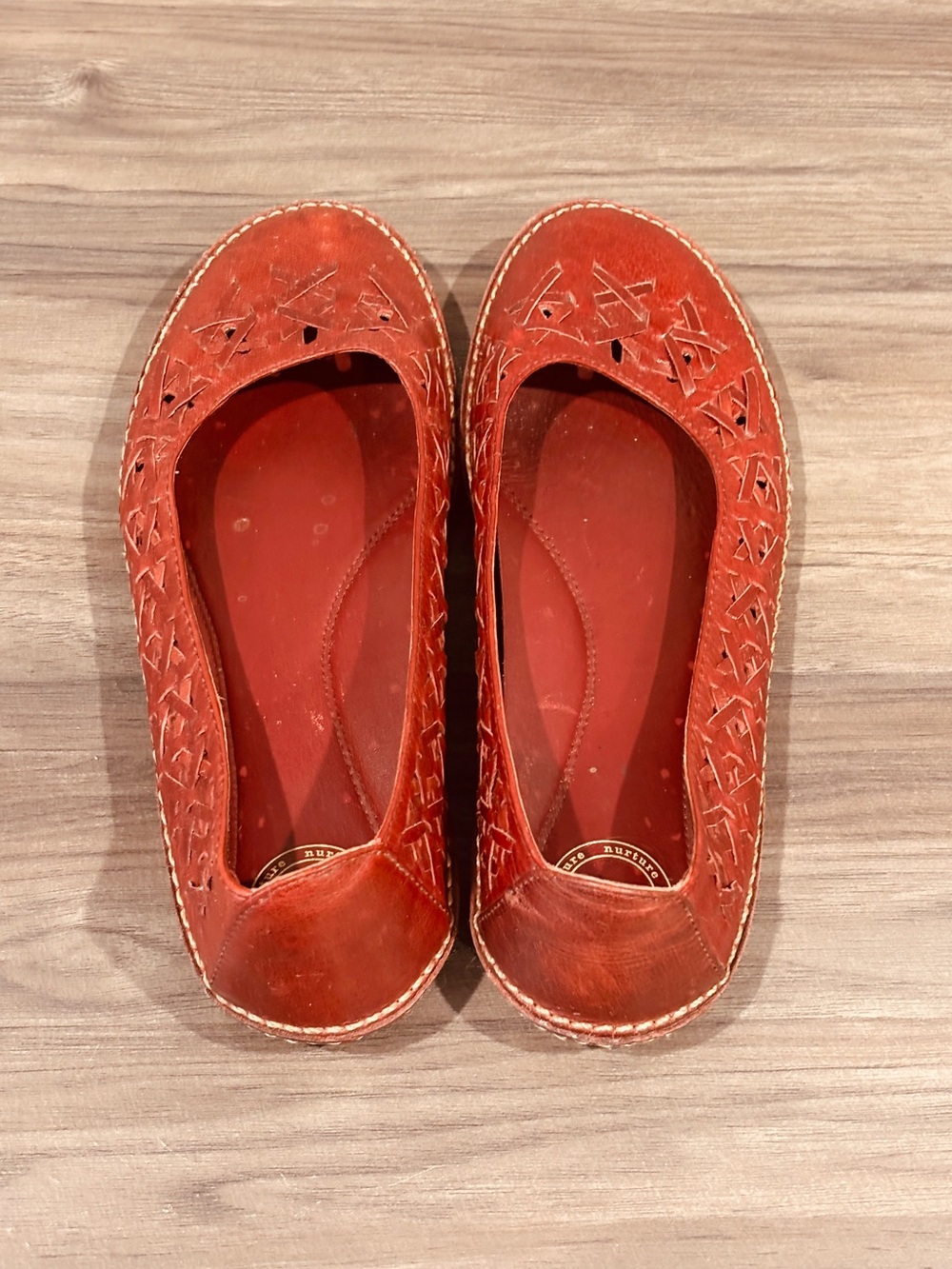 Nurture by Lamaze Red Laser-Cut Leather Ballet Flats Comfy Spring Summer Casual